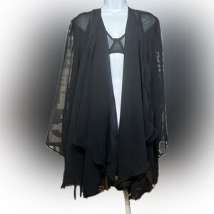 Vintage Sheer Long-Sleeved Open Duster Cardigan with Layers of Ruffles.